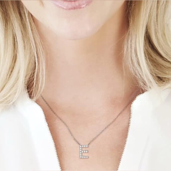 Diamond Moissanite Pave Initial “E” Letter Dainty Chain Adjustable Necklace - Picture 5 of 7